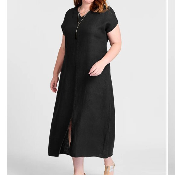Flax Yara Lightweight Black 100% Linen Summer Dress with Pockets - Size S - Picture 1 of 6